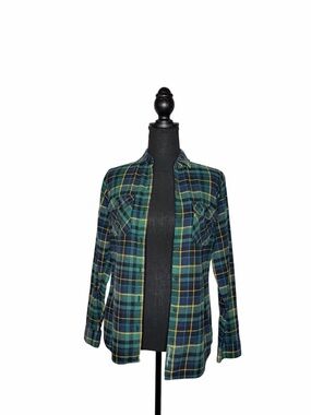 Eddie Bauer Plaid Button-Down in Green and Navy XS